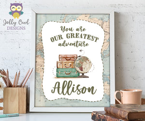 Personalized Printable Sign for Vintage Travel Themed Baby Shower or Birthday