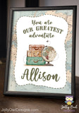 Personalized Printable Sign for Vintage Travel Themed Baby Shower or Birthday