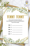 Gold Geometric Botanical Greenery Baby Shower Game - Guess the Yummy Baby Food in Jar