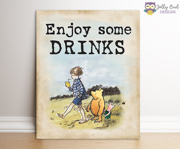 Winnie The Pooh Party Signs - Enjoy Some Drinks