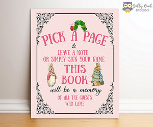 Book Themed Baby Shower Party Sign - Pick A Page