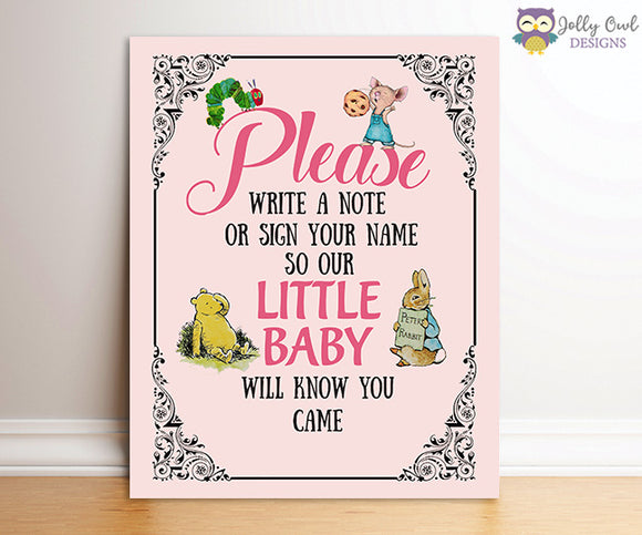 Write A Note Sign Example Book Themed Baby Shower Party Sign - Please Write A Note – Jolly Owl ...