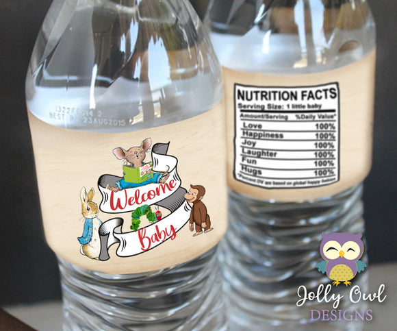 Animal Train Water Bottle Label  Baby Shower Water Bottle Stickers