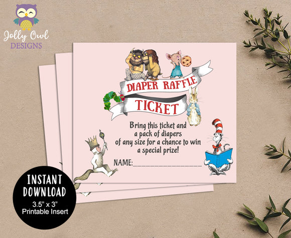 Diaper Raffle Ticket for Book Themed Baby Shower